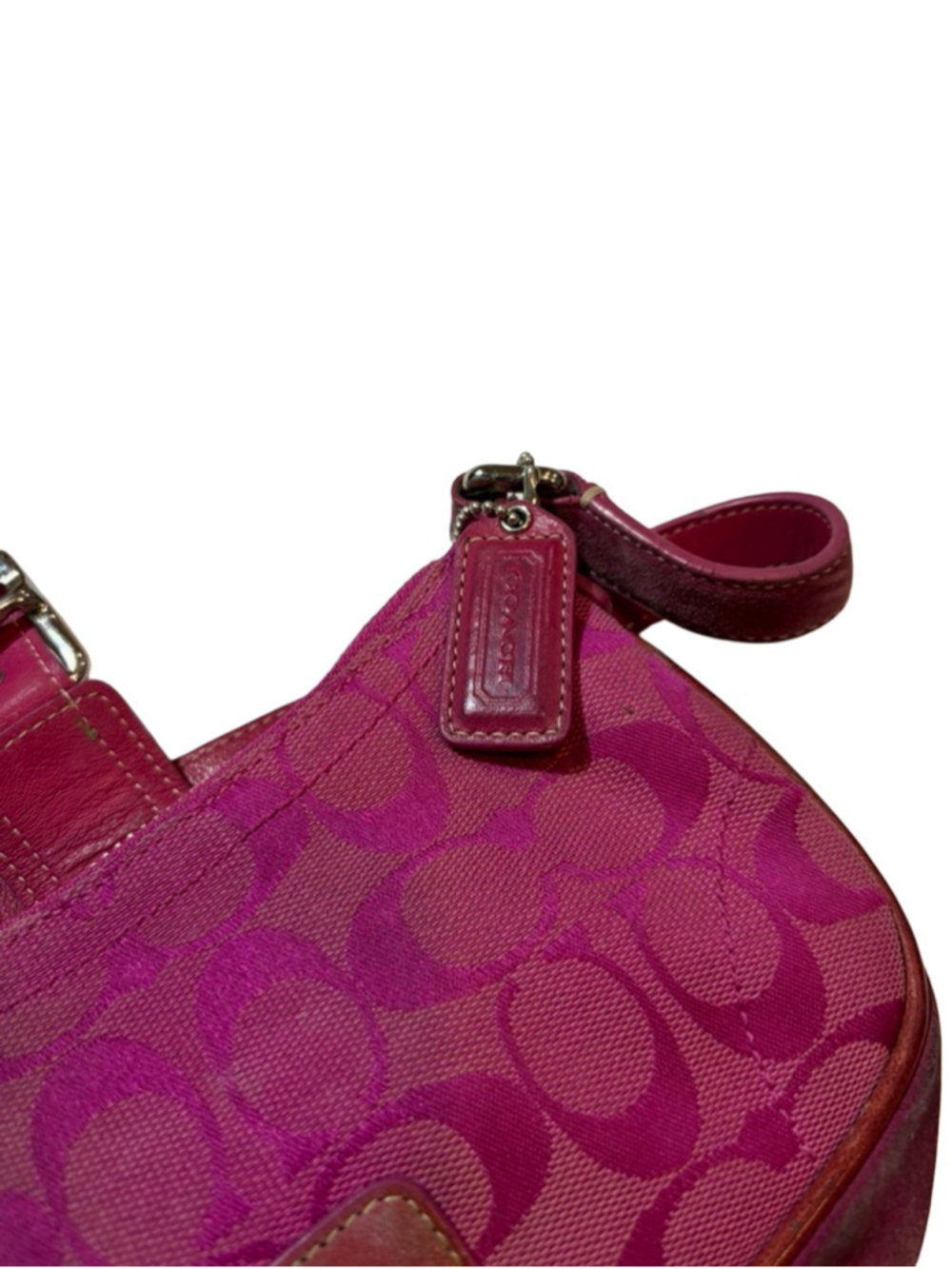 Vintage Y2K Coach Signature Hot Pink Suede Canvas Demi Shoulder Bag - Picture 10 of 11